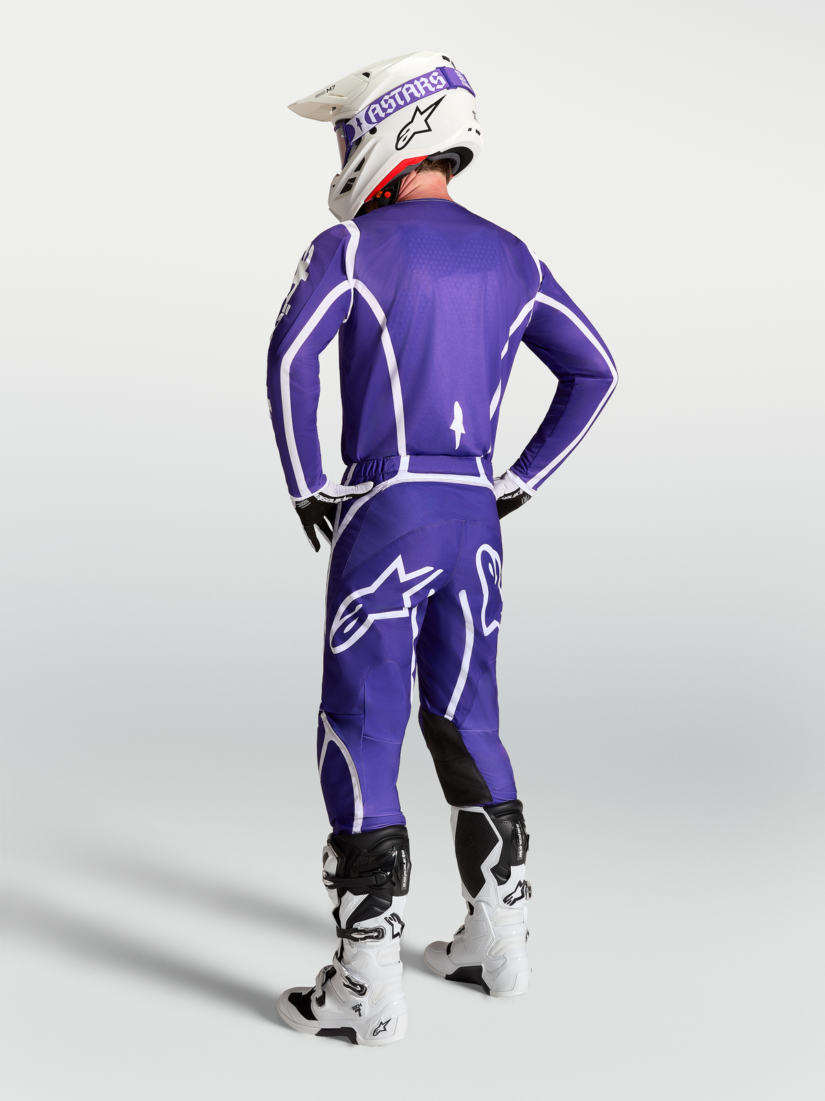 Alpinestars Fluid Apex V2, calças de motocross para homem, azuis e brancas, polifabric 600D, ajuste ergonómico, vista traseira