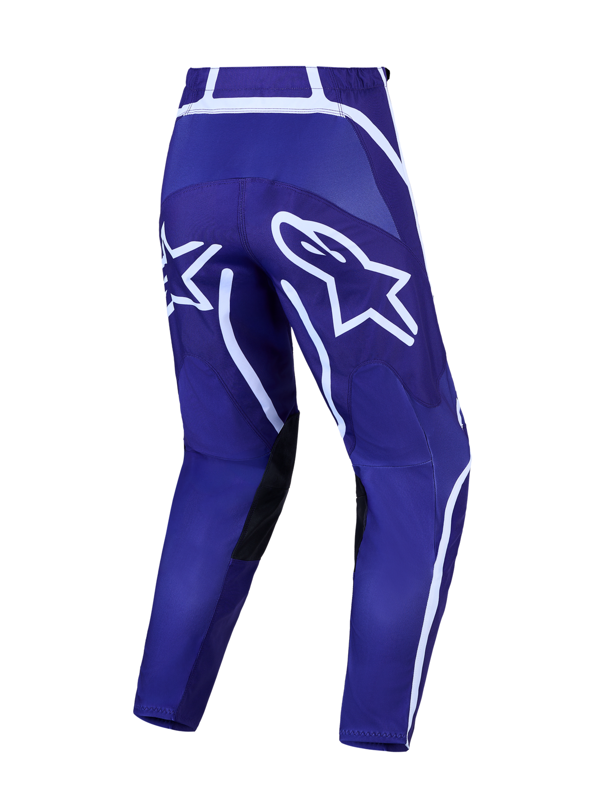 Alpinestars Fluid Apex V2, calças de motocross para homem, azuis e brancas, com logótipo Astars e pernas pré-curvadas.