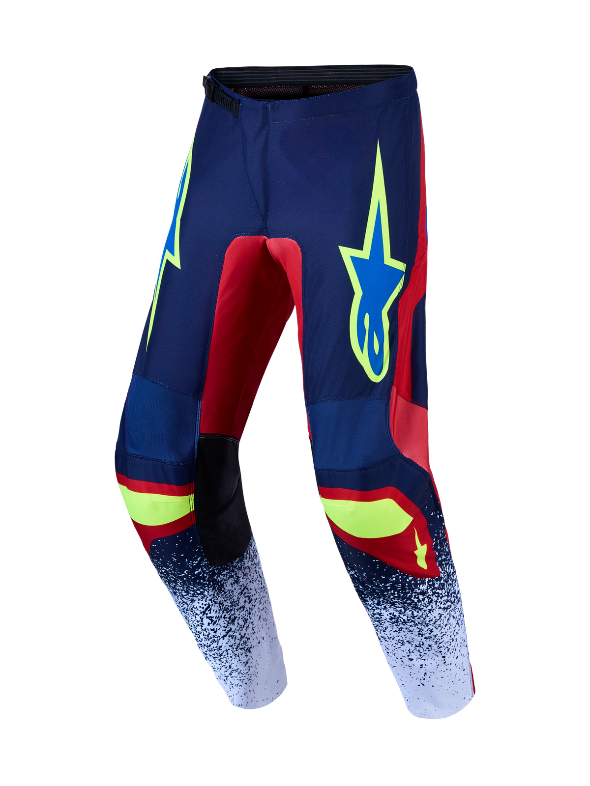 Alpinestars Calças Fluid Drag, calças de motocross para homem, azul-marinho e vermelho, construção em polifabric 600D durável, pernas pré-curvadas para conforto off-road