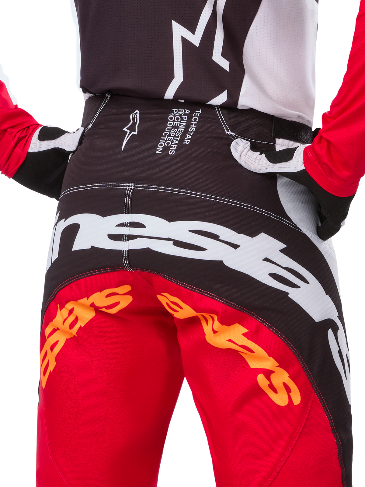 Alpinestars Techstar Deep Edição Limitada, calças de motocross, pretas, brancas e vermelho vivo, com design de múltiplos painéis, joelhos reforçados e painéis elásticos em 4 direções para desempenho em todo-o-terreno