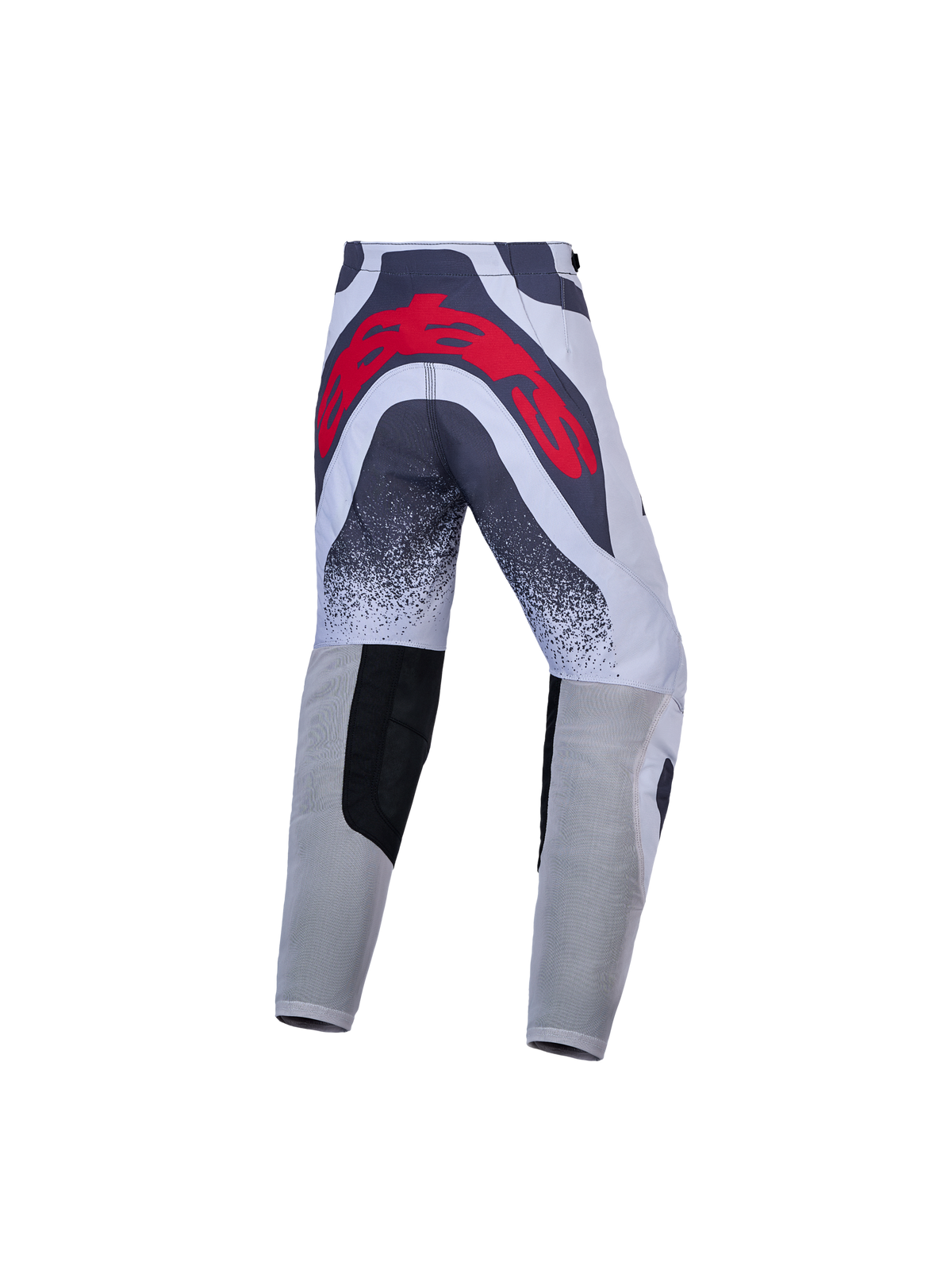 Calças de motocross Alpinestars Juventude Supertech Swan, cinzentas e vermelhas, vista traseira e ajuste atlético.