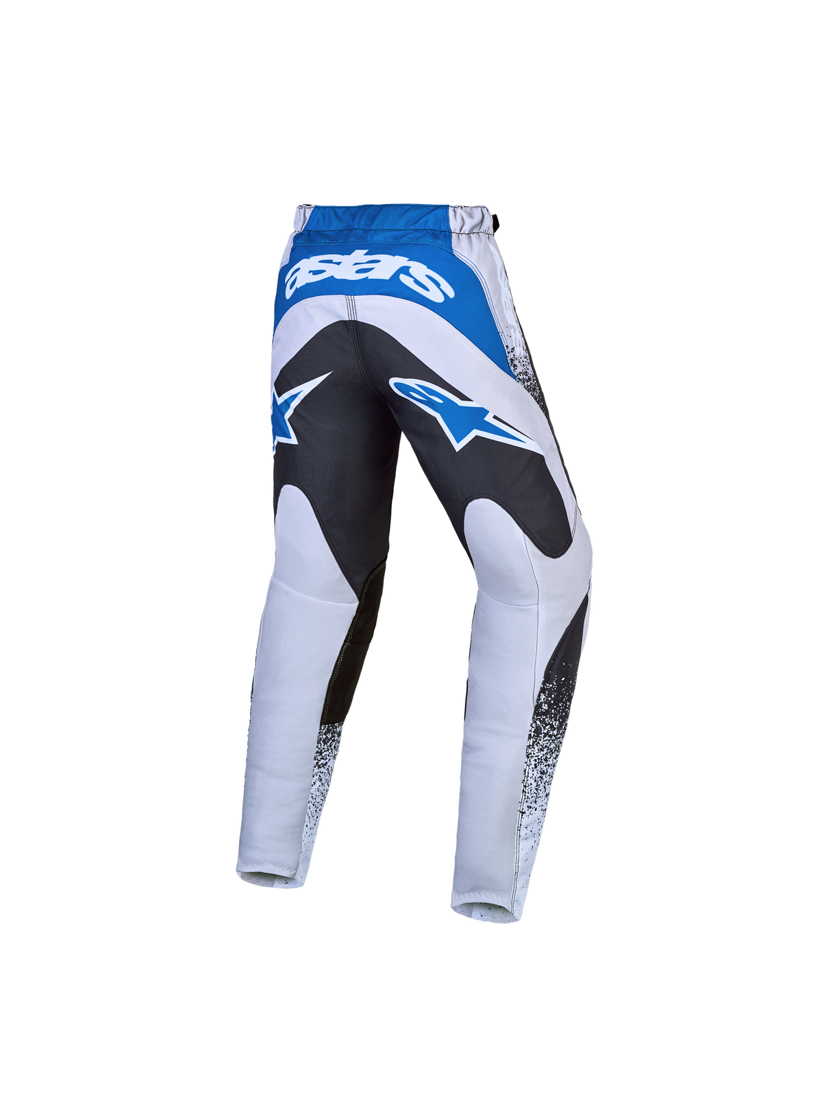 Alpinestars Youth Fluid Drag Pants for motocross, gray and blue with black seat reinforcement and bold Astars logos.