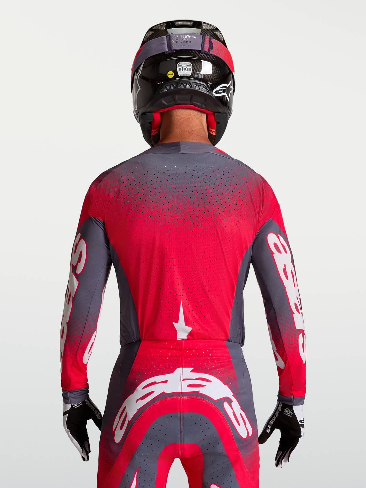 Alpinestars Supertech Hiten AFD Jersey, Motocross Racing, Gray and Red Fluo, featuring ventilated mesh construction.