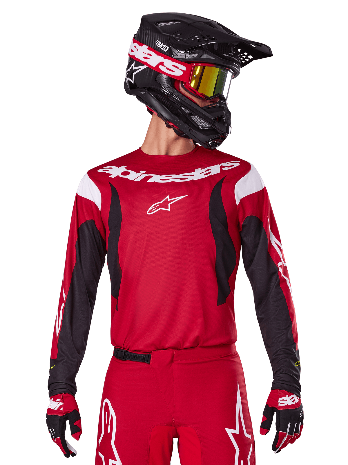 Alpinestars camisola e conjunto Fluid Haul 2025, equipamento de motocross para homem, vermelho vivo e preto, todo-o-terreno.