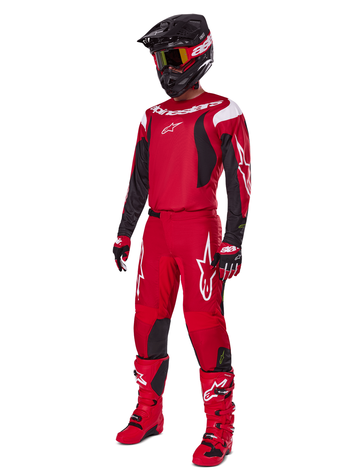 Alpinestars Fluid Haul 2025, conjunto de motocross para homem, vermelho e preto, camisola e calças de todo-o-terreno