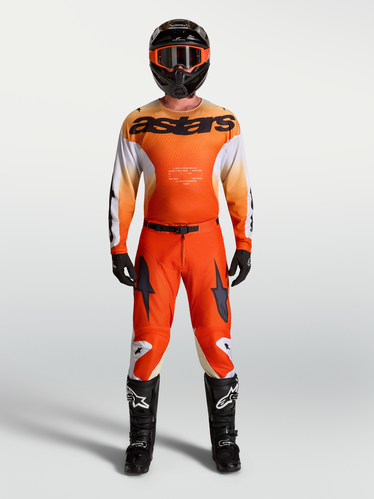 2027 Racer Amber Gear Set AND Calças Racer Amber, conjunto de motocross laranja e preto para homem, performance todo-o-terreno.