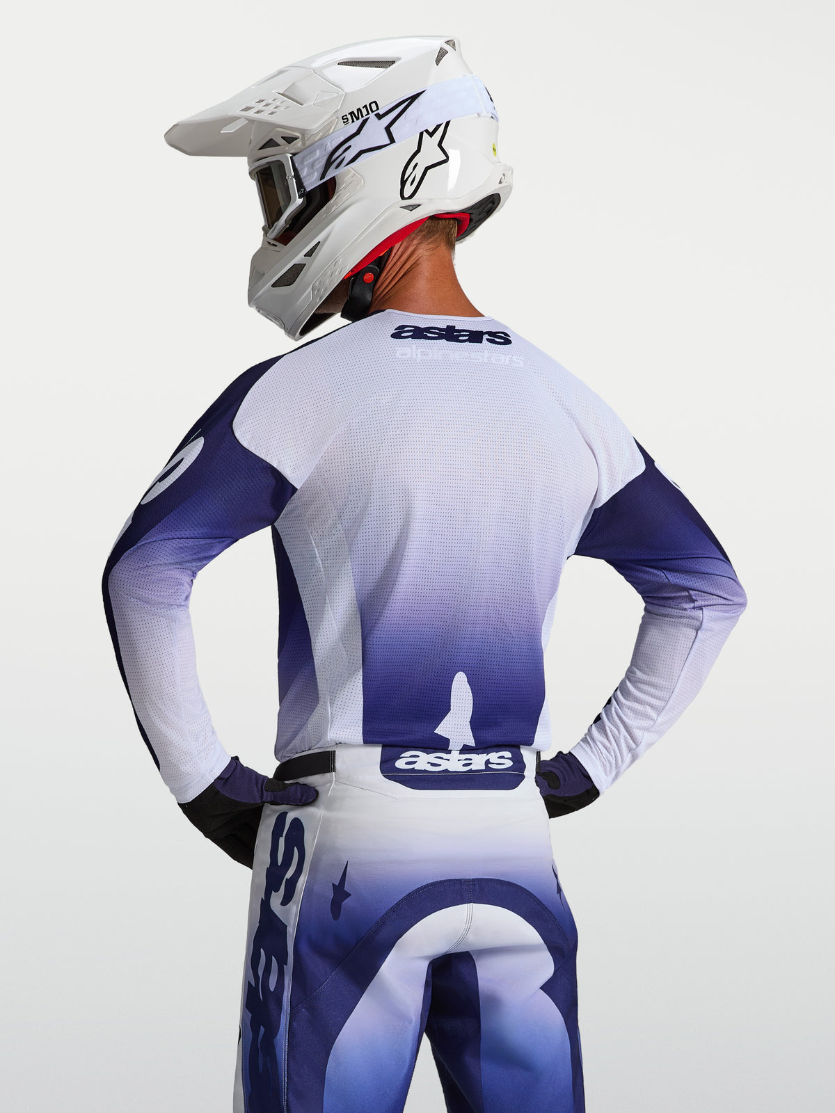 Alpinestars Racer Air Amber Jersey, Men's Motocross Racing Jersey, Blue and White, Rear View with Ventilated Mesh Construction