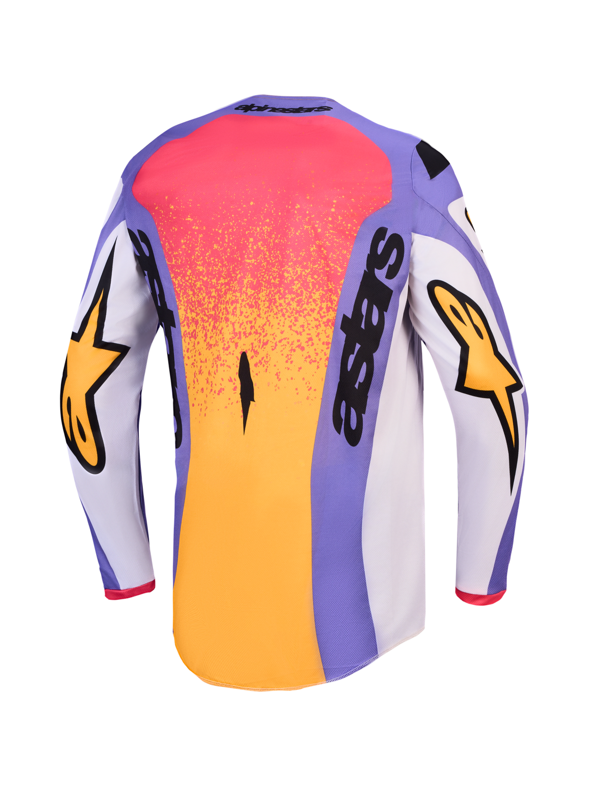Alpinestars Fluid Drag Jersey, Men's Motocross Jersey, Rear View in Light Lilac and Gold, moisture-wicking polyfabric.