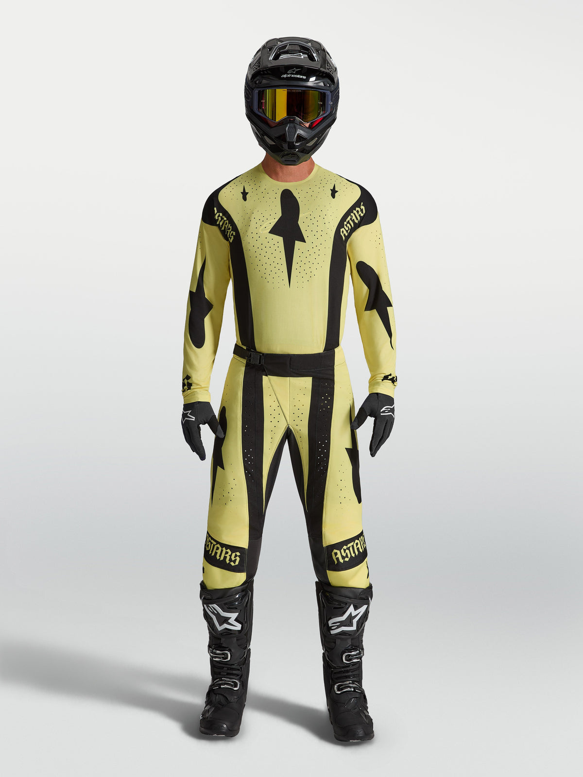 Alpinestars Techstar Atrox Jersey, yellow and black men's motocross top with an athletic race fit and laser-cut ventilation.