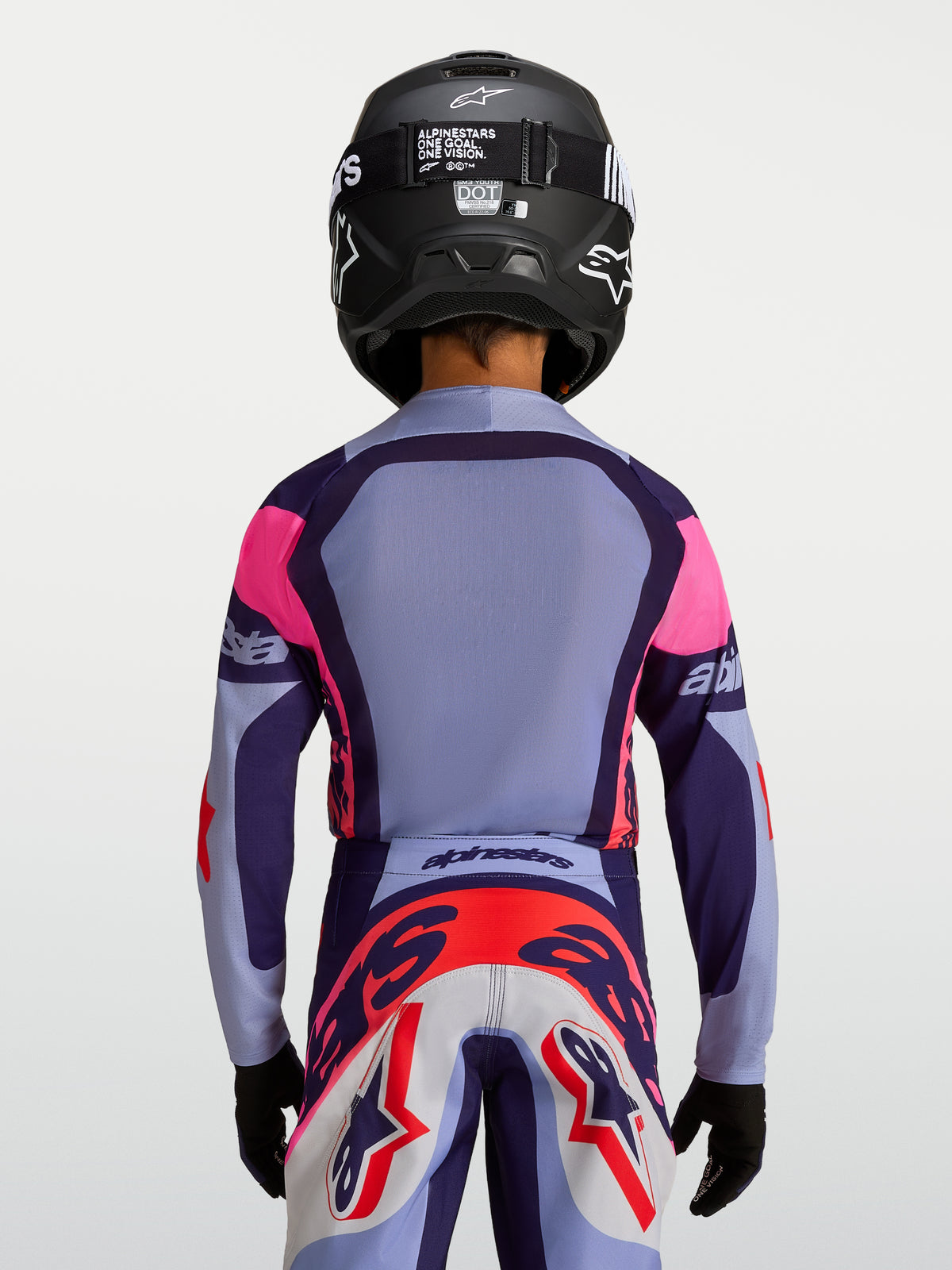 Alpinestars Camisola Supertech Dyna Jovem, camisola de motocross roxa e rosa, ajuste race-fit respirável, vista traseira