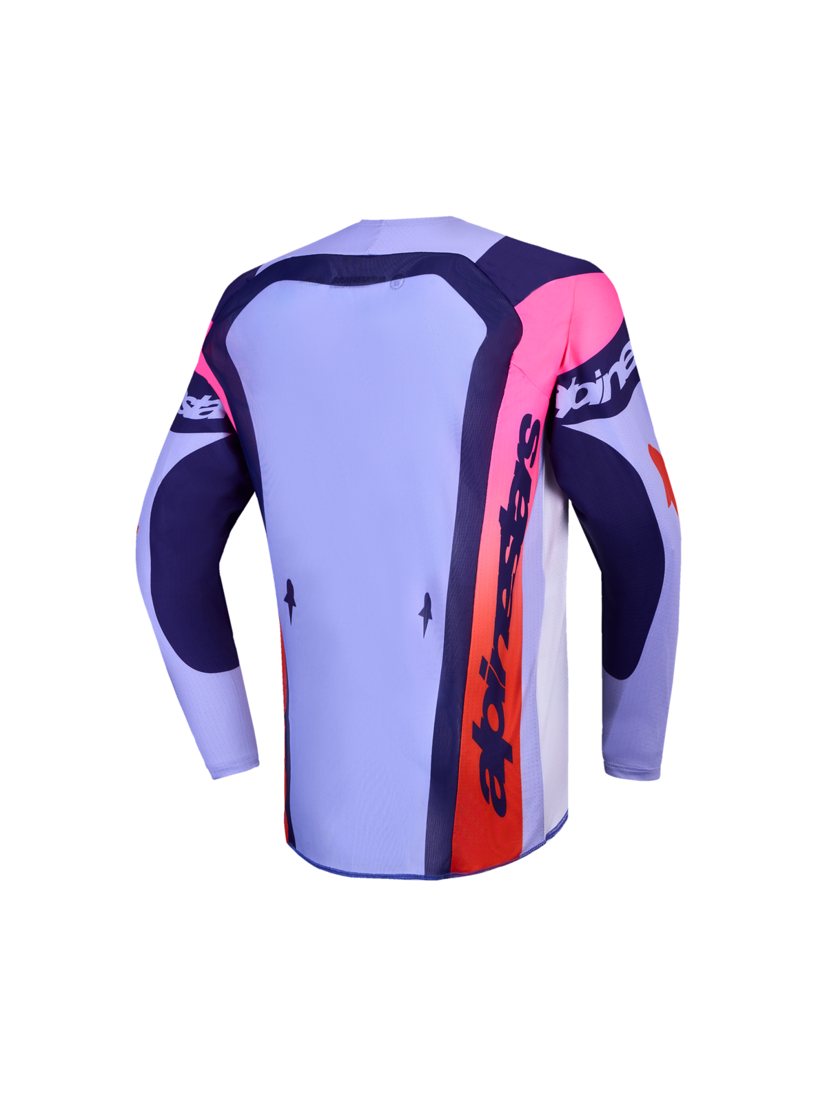 Alpinestars Juventude Supertech Dyna, camisola de motocross para jovens, lilás e azul-marinho com rosa, vista traseira técnica