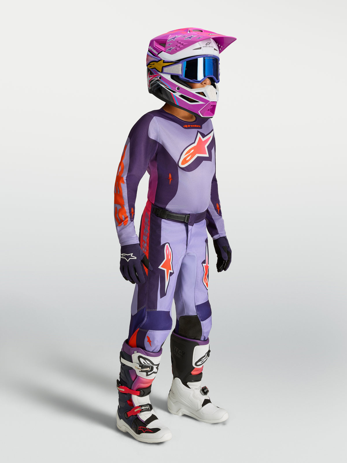 Alpinestars Juventude Fluid Hunt Gear Set, conjunto de motocross para jovens, roxo e rosa fluo, para todo-o-terreno.