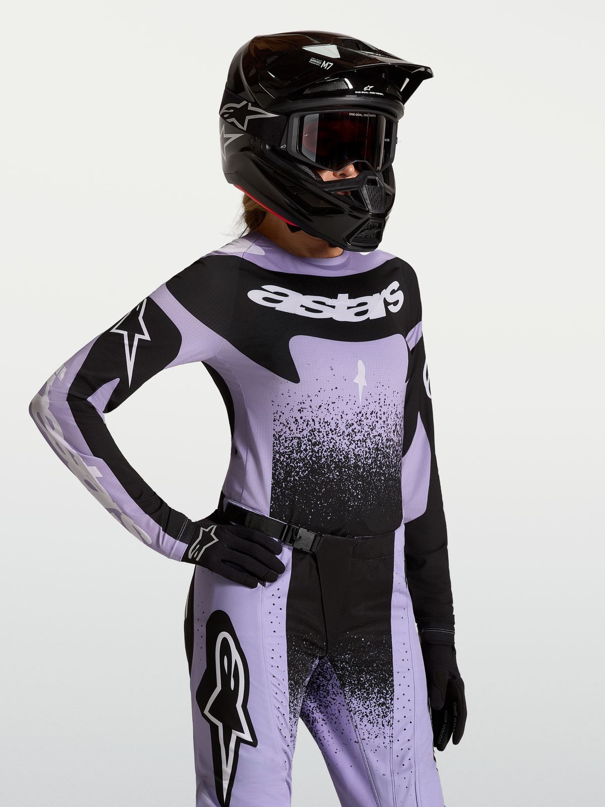 Alpinestars Stella Techstar Swan, camisola de motocross para mulher, violeta clara e preta, com ajuste atlético de corrida