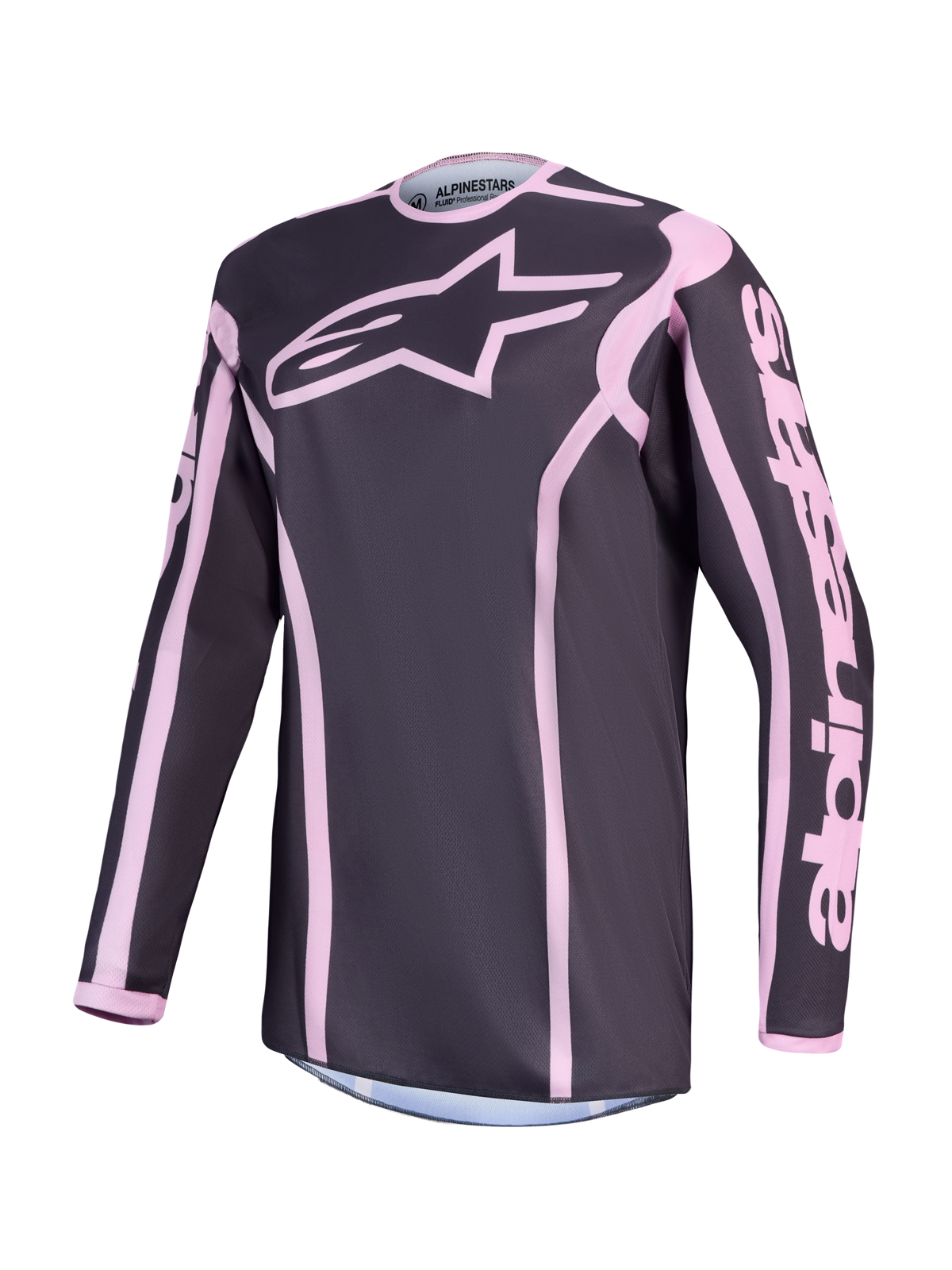Alpinestars Stella Fluid Apex V2 Jersey, Women's Motocross, Gray and Pink, breathable moisture-wicking textile.