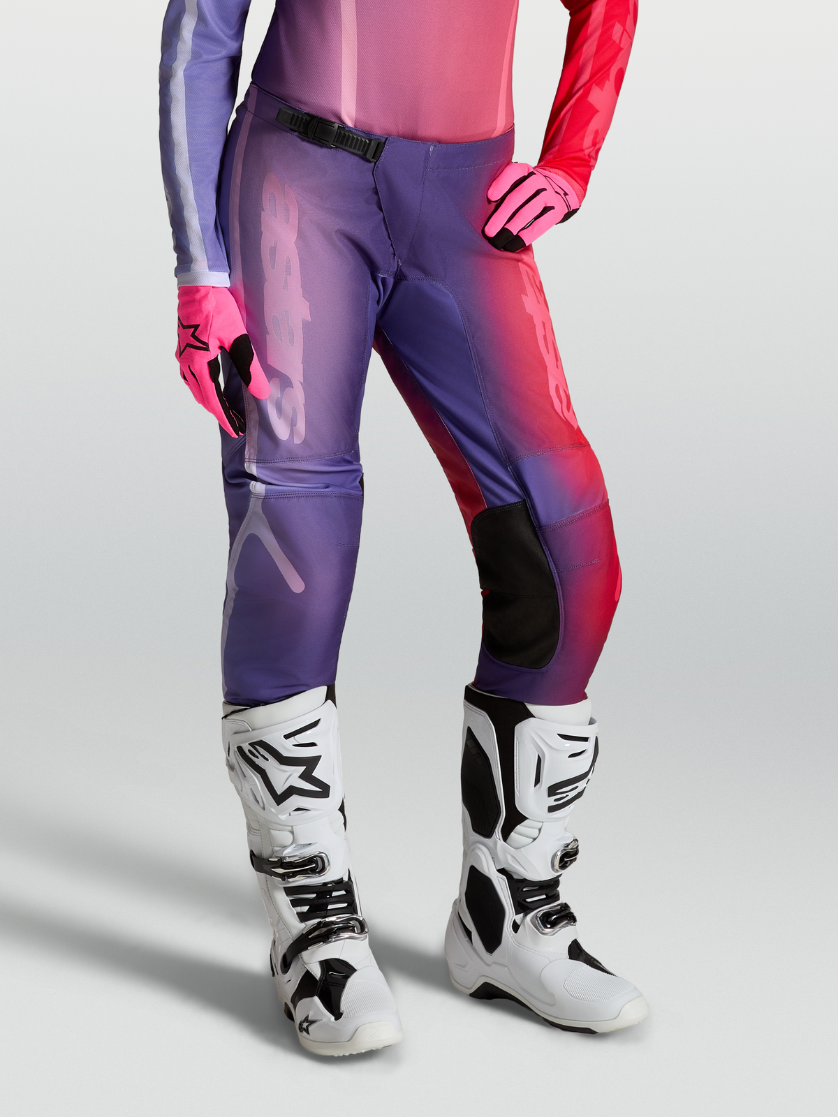 Alpinestars Calças Stella Fluid Kepler, equipamento de motocross para mulher, roxo e vermelho, construção em polifabric durável