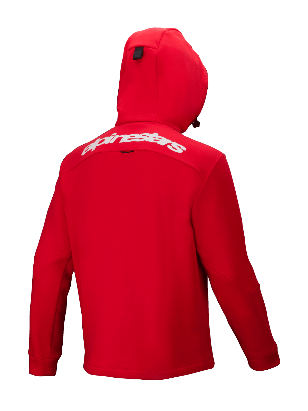 Alpinestars Racer MX Fleece, hoodie de motocross em vermelho brilhante, vista traseira, com logótipo Alpinestars em branco na parte superior das costas, capuz integrado e design ergonómico para performance em todo-o-terreno