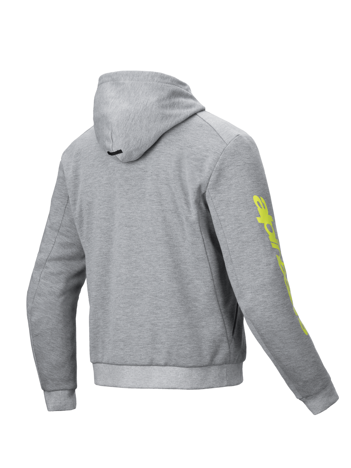 Alpinestars Chrome V2 Sport Hoodie, cinzento mesclado e amarelo fluorescente, vista traseira, casaco de moto em fleece.