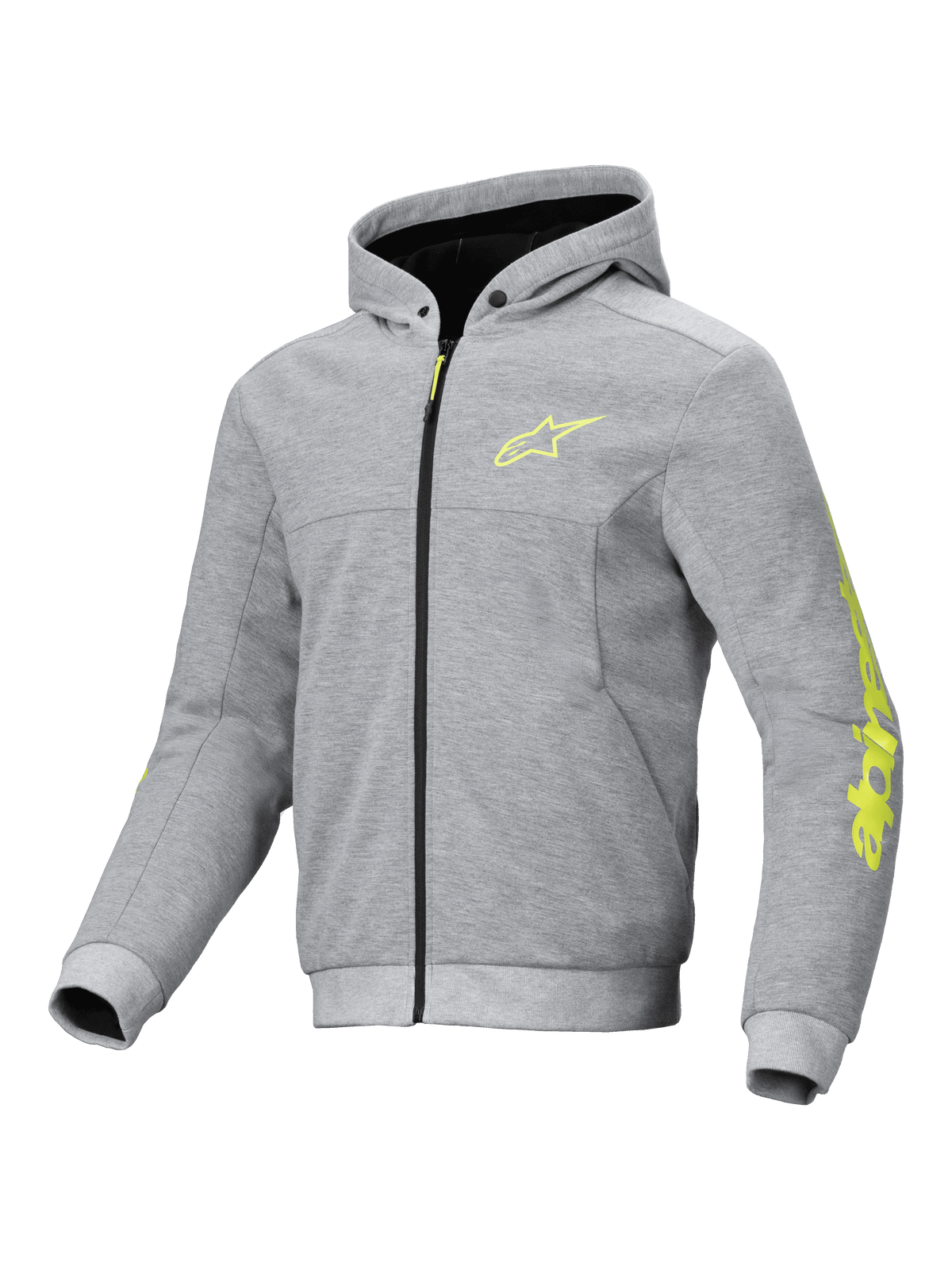 Alpinestars Chrome V2 Sport Hoodie, hoodie de moto para homem, cinzento e amarelo fluorescente, certificado CE.