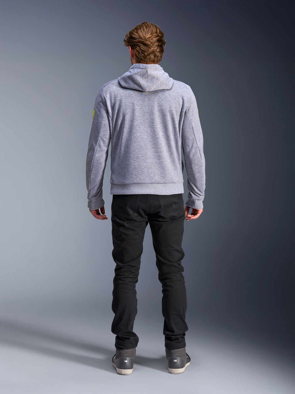 Alpinestars Sweatshirt Chrome V2 Sport, hoodie de moto urbano para homem, cinzento mesclado e amarelo fluo, vista traseira, em fleece técnico