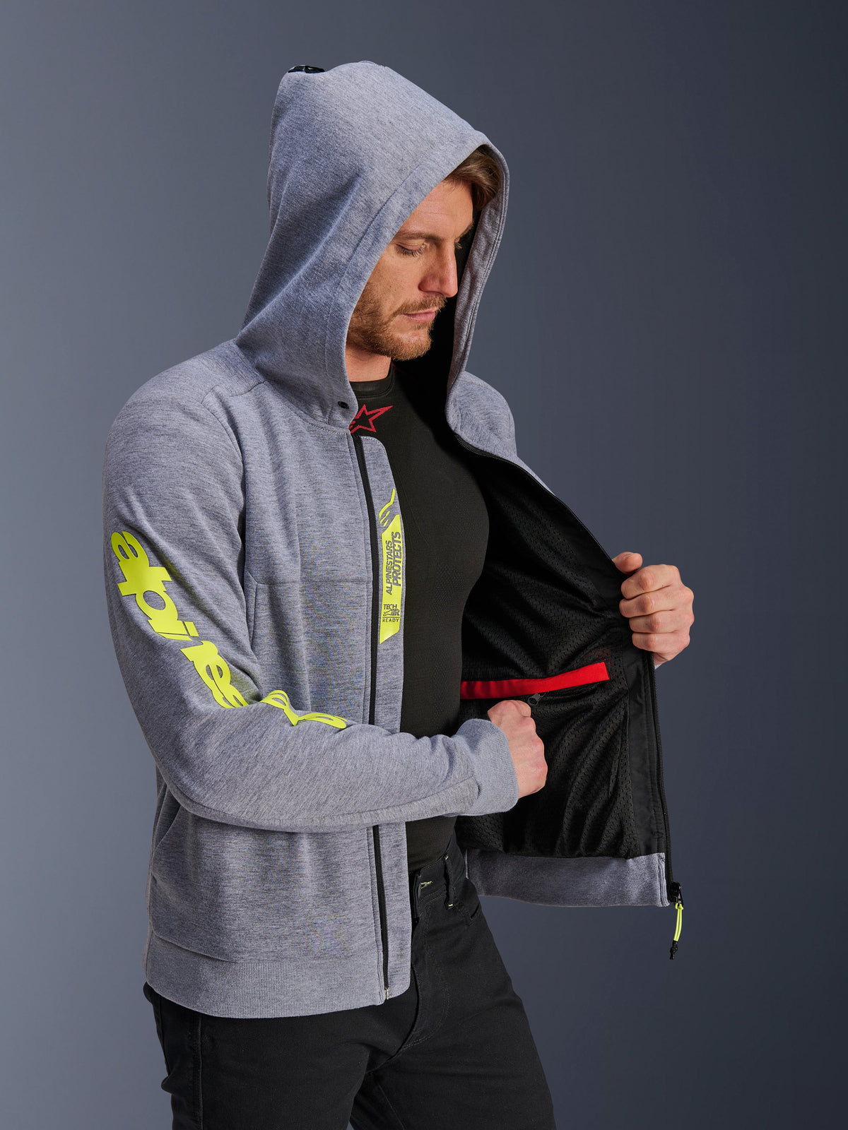 Alpinestars Chrome V2 Sport Hoodie, casaco de moto para homem, cinzento mesclado e amarelo fluorescente, com forro em malha