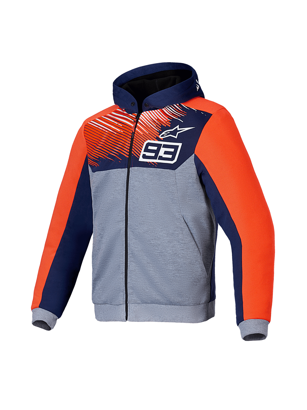 Alpinestars MM93 Chrome V2 Sport Hoodie, blusão de moto com capuz, azul, cinzento e vermelho, certificado CE