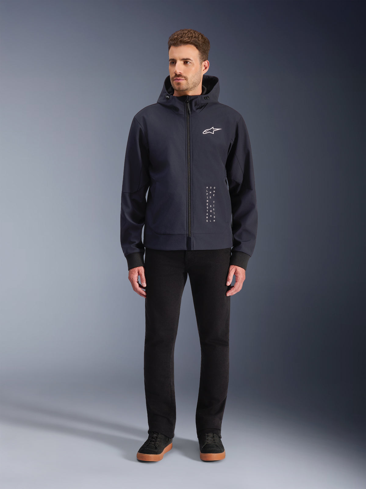 Alpinestars Hoodie Radium Tech, casaco de moto urbano para homem, preto e branco, camada 3L à prova de vento, Tech-Air Ready.