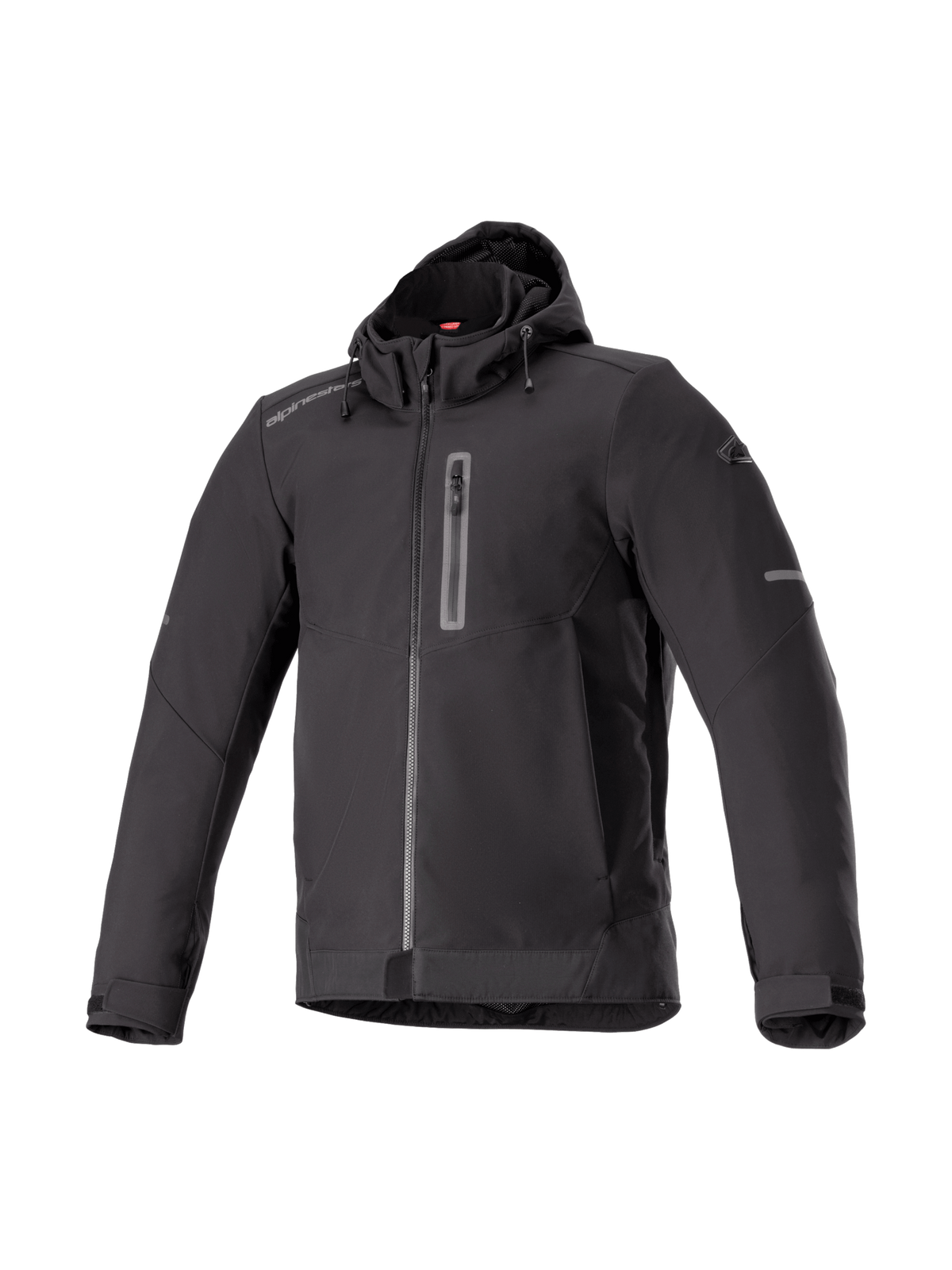 Alpinestars Neo Waterproof Hoodie, casaco de moto urbano preto para homem, softshell impermeável e Tech-Air Ready.