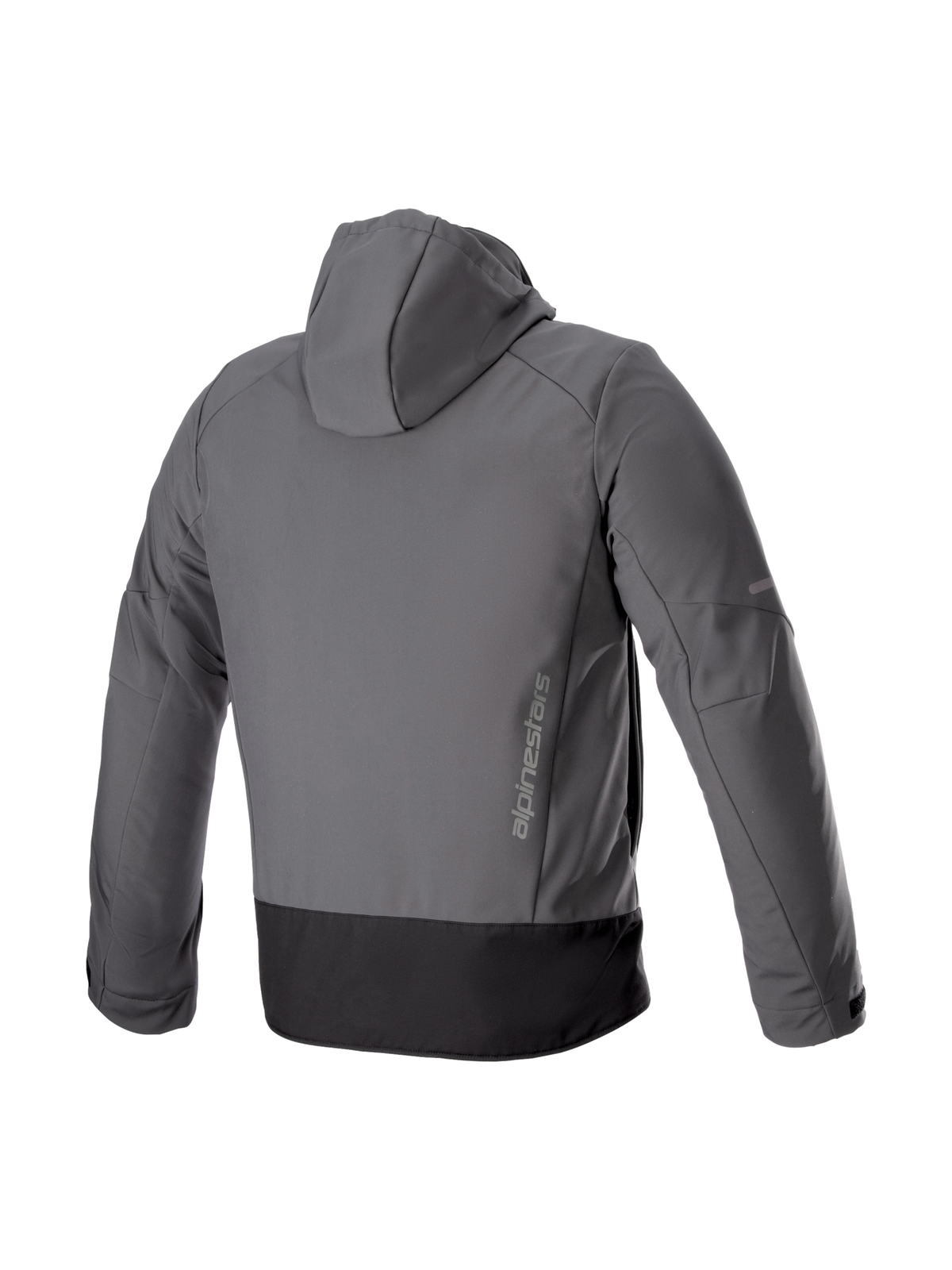 Casaco com capuz Alpinestars Neo Impermeável, blusão de moto urbano cinzento e preto, vista traseira em softshell.