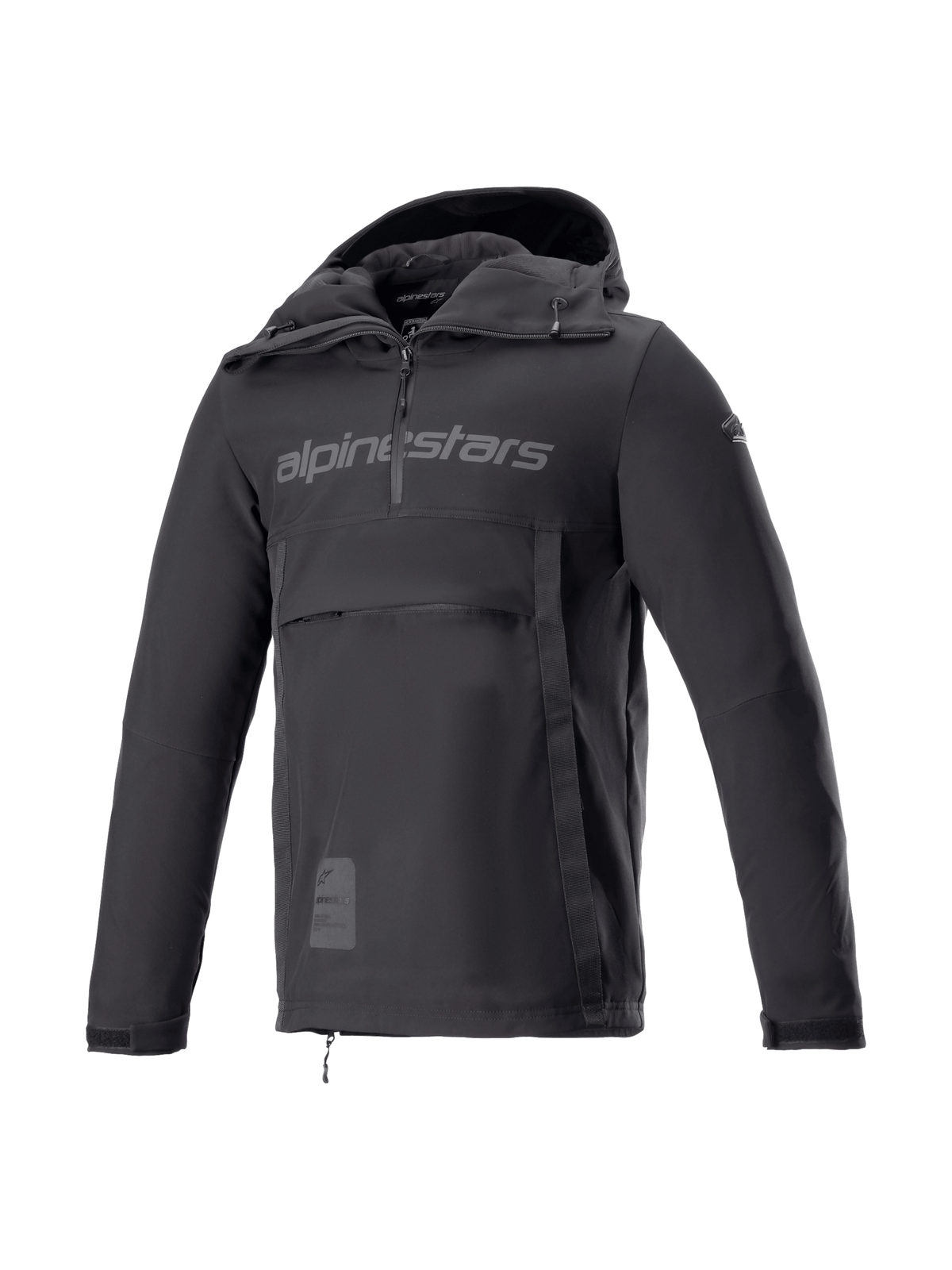 Alpinestars Casaco com capuz Sherpa, casaco de moto estilo anoraque para homem, preto, em softshell à prova de vento, design urbano e Tech-Air Ready.