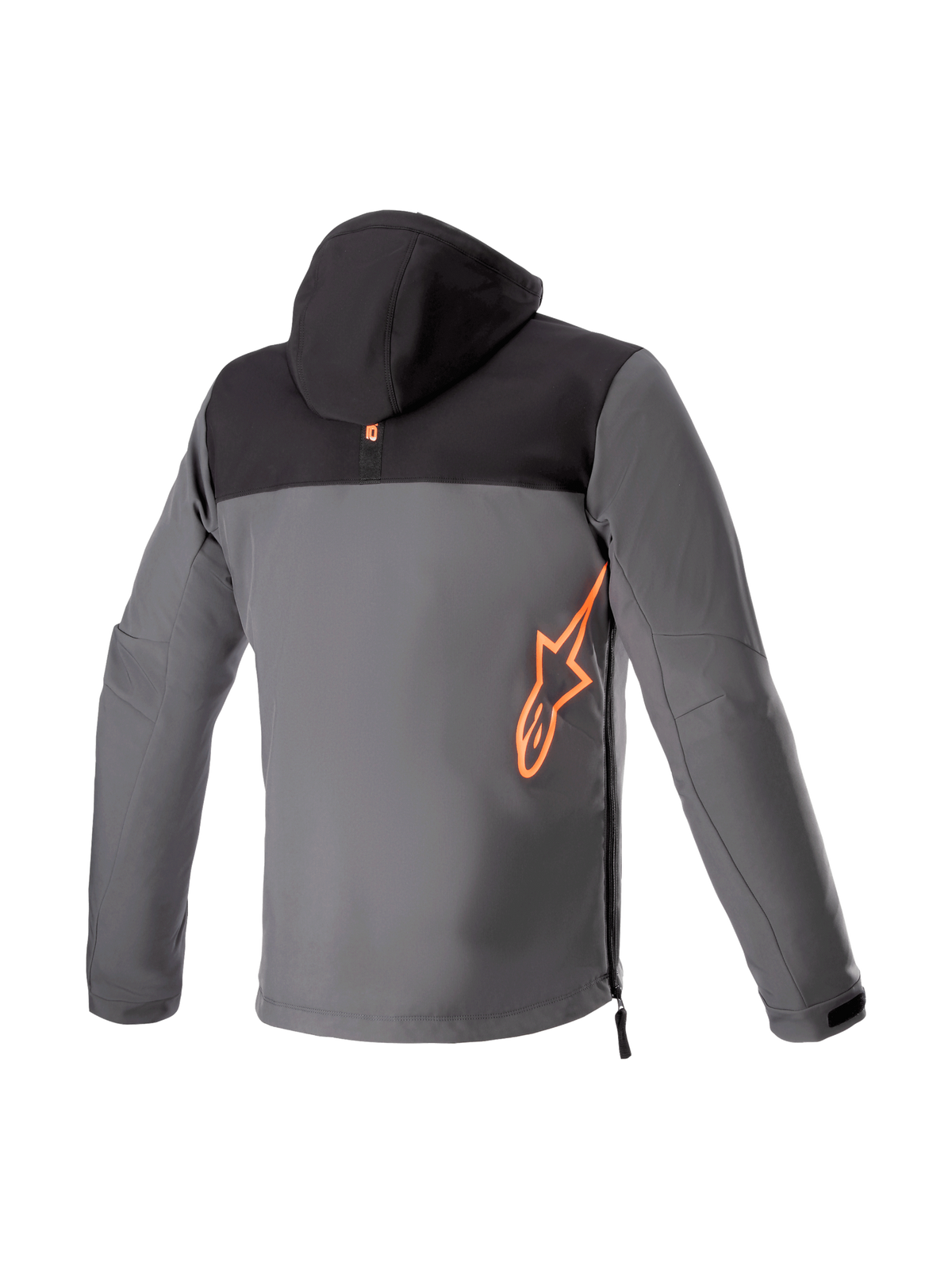 Alpinestars Sherpa Hoodie, casaco de moto para homem, preto e cinzento, logótipo vermelho fluo, vista traseira, pronto para Tech-Air®.