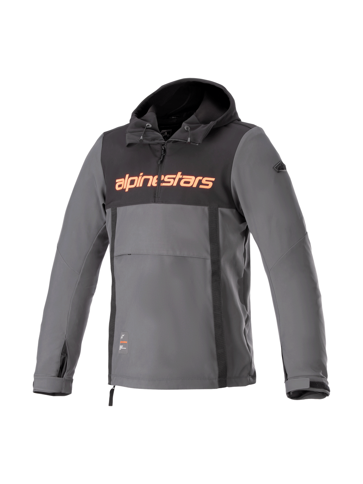 Alpinestars Sherpa Hoodie, anoraque de moto urbano para homem, cinzento e preto, softshell corta-vento com logótipo vermelho fluo no peito e estilo técnico