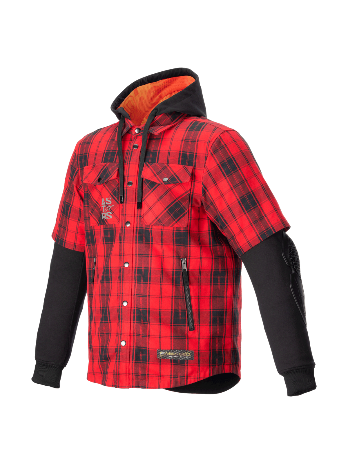 Alpinestars Camisa MO.ST.EQ Tartan para homem, casaco de moto em xadrez vermelho e preto, capuz e proteções CE.