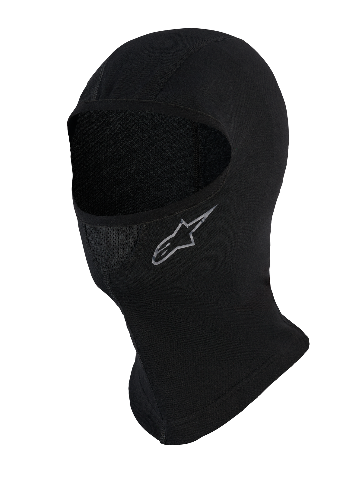 Alpinestars At 8 Merino Balaclava, balaclava de moto preta, mistura de lã merino, painel de boca perfurado e proteção alargada no pescoço