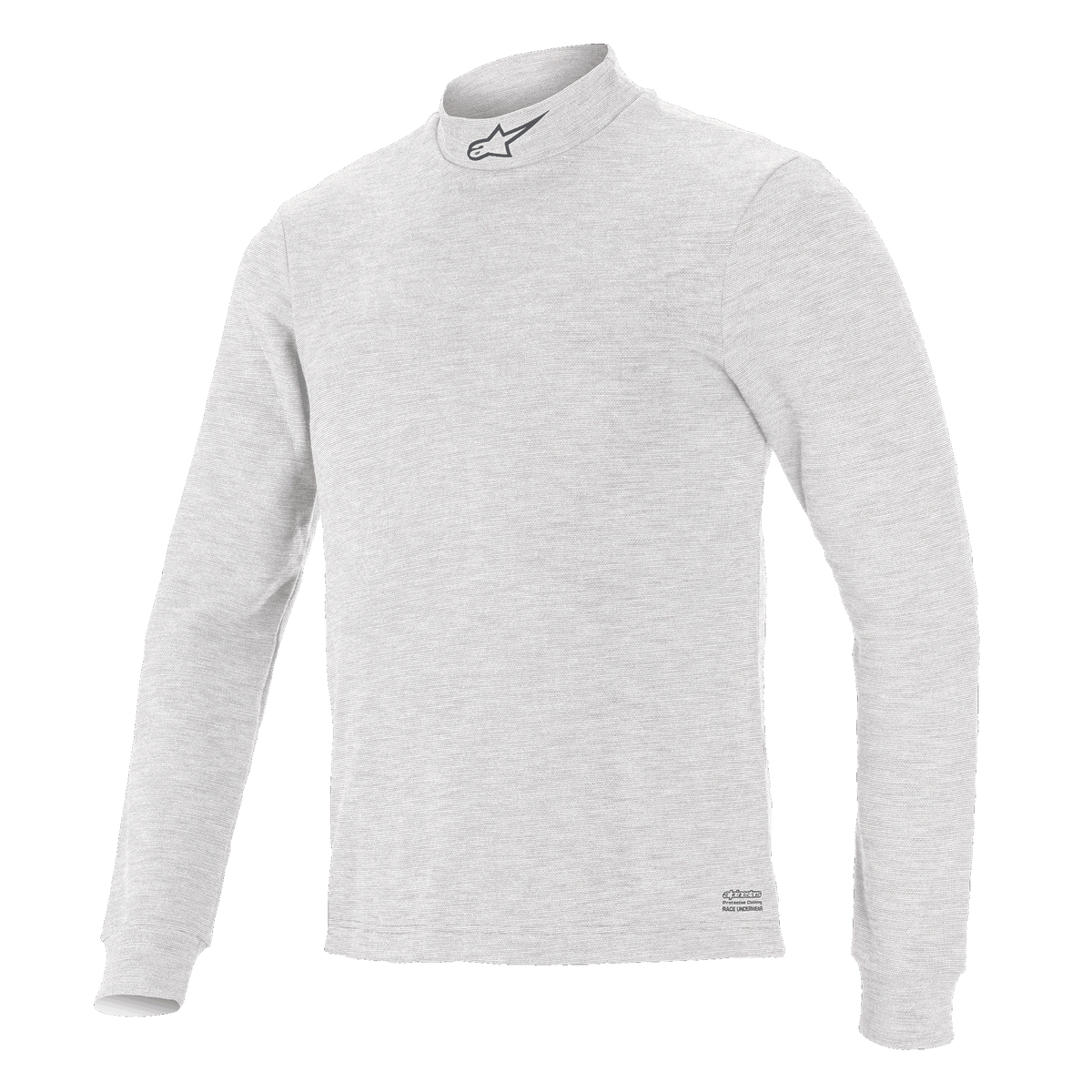 Alpinestars Race V3 Long Sleeve Top, camada base para automobilismo, branco, gola alta com logótipo pequeno, mangas compridas, tecido de toque suave e resistente às chamas, design atlético minimalista