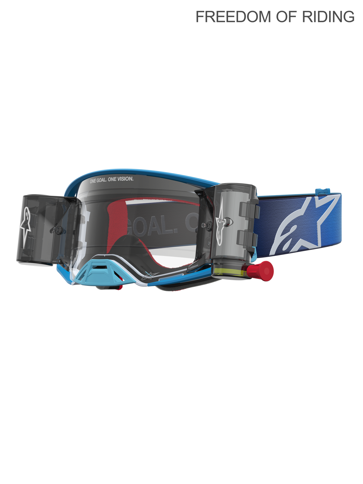 Alpinestars Óculos Supertech Firma Roll Off, óculos de motocross e racing todo-o-terreno, unissexo, azuis e prateados, com sistema roll-off integrado para visão clara, lente de policarbonato de alta clareza e fita ajustável azul com logótipo branco. Equipamento de performance para supercross e MX.