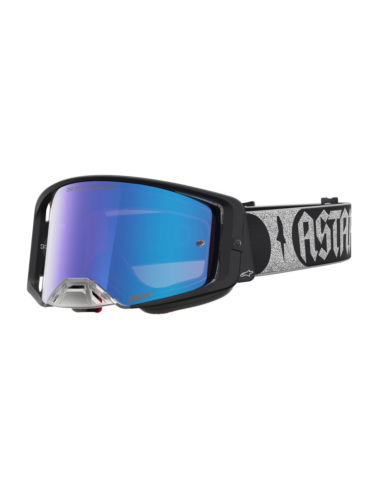 Alpinestars Supertech Atrox, óculos de motocross para homem, pretos com lente azul espelhada, ideais para off-road e corridas de elite.