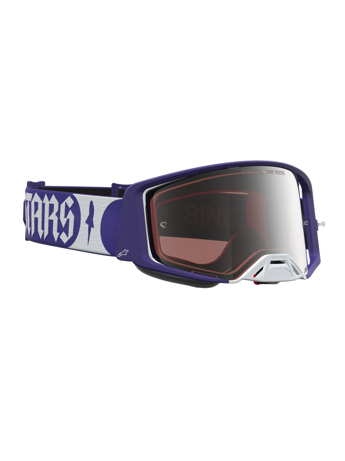 Alpinestars Óculos Supertech Atrox, óculos de motocross, azuis e brancos com lente prateada espelhada.