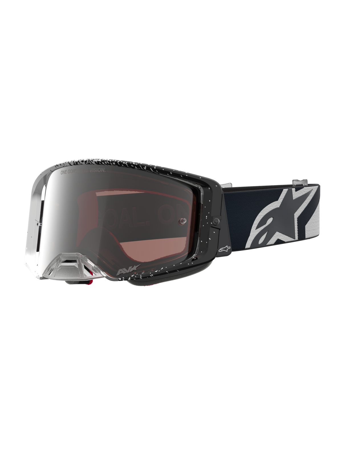 Alpinestars Supertech Hiten, óculos de motocross pretos e brancos com lente espelhada prateada e visão periférica ampla