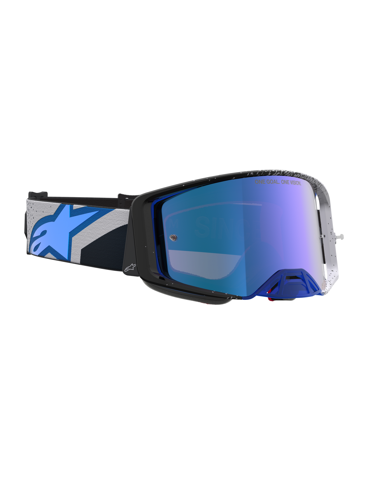 Alpinestars Supertech Hiten, óculos de motocross pretos e azuis, com lente espelhada azul e armação de alto desempenho para todo-o-terreno