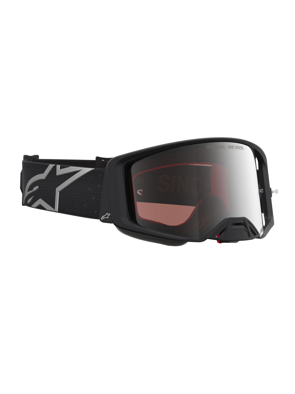 Alpinestars Óculos Supertech Vesta, óculos de motocross pretos mate com lente espelhada prateada de alta definição.