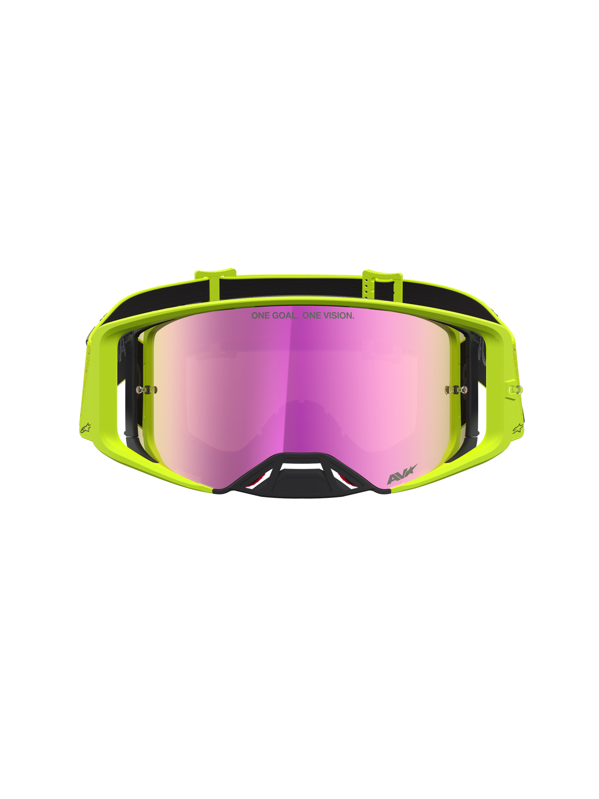 Alpinestars Supertech Vesta, óculos de motocross para todo-o-terreno, amarelos fluo com lente rosa espelhada, visão nítida