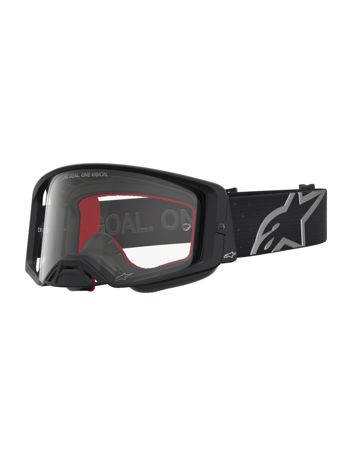 Alpinestars Supertech Vesta Motocross Goggles, Black Matte and Silver with a Clear Lens, designed for off-road performance.