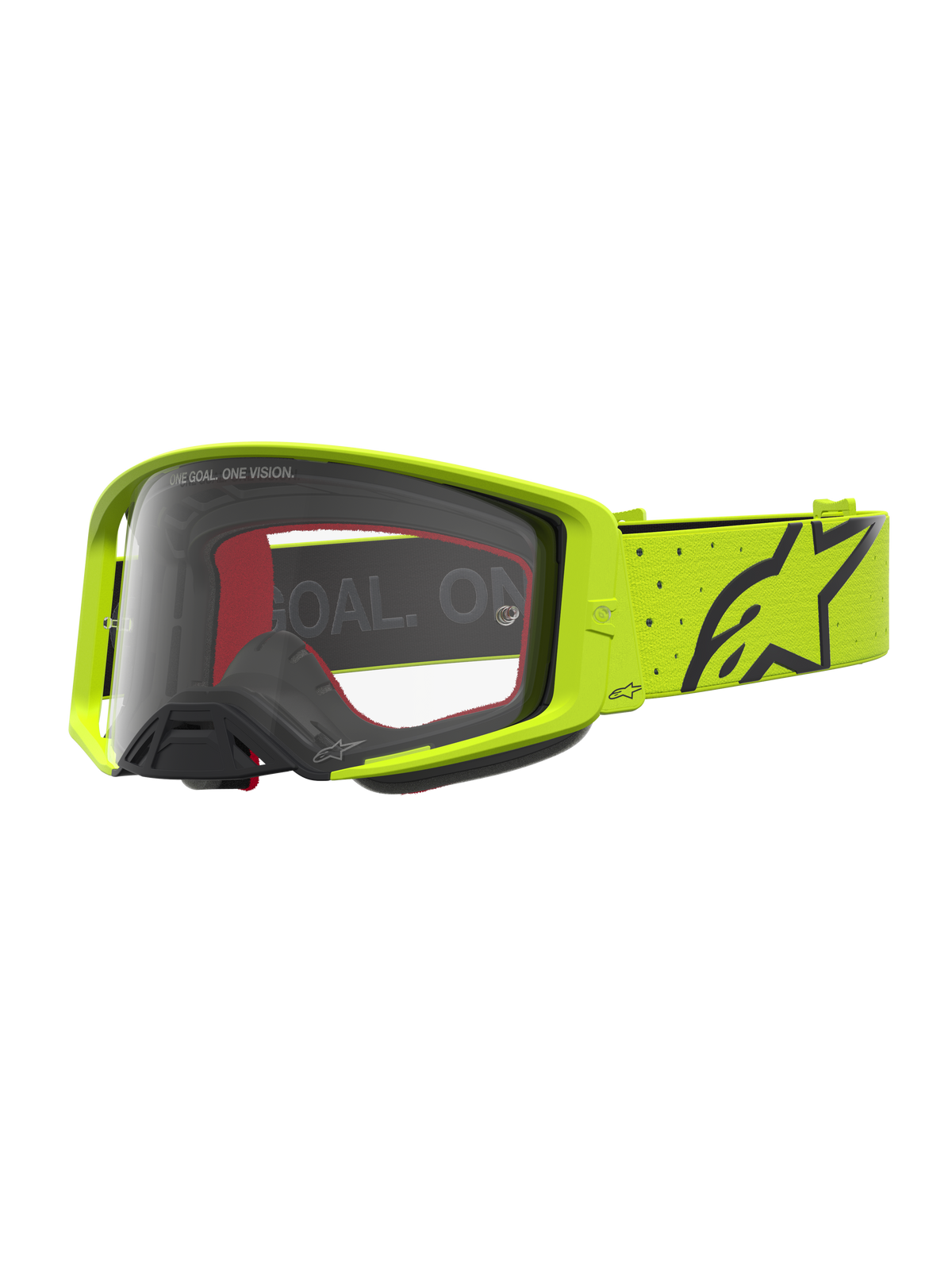 Alpinestars Supertech Vesta, óculos de motocross para performance de competição, amarelos fluorescentes e pretos, lente transparente, visão clara e gestão de humidade.
