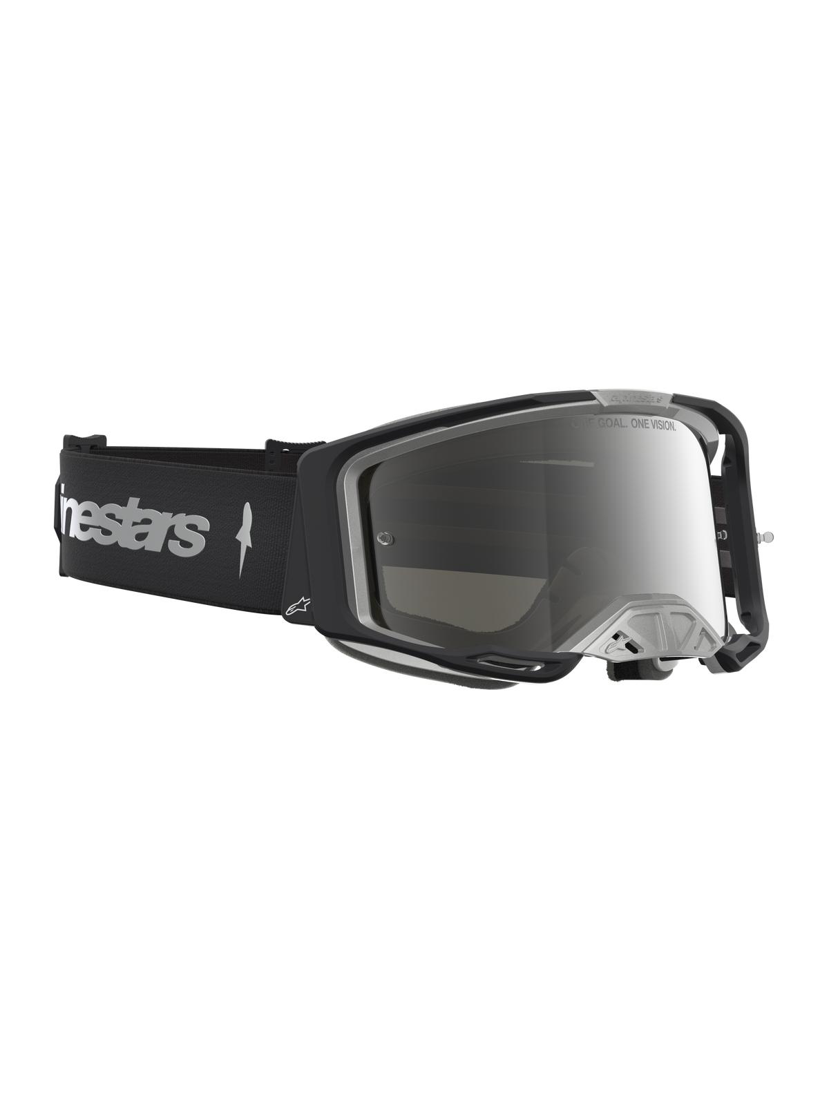 Alpinestars Vision 8 Âmbar Espelhado, óculos de motocross para homem, pretos e prateados, armação A-FLEX e lente anti-embaciamento