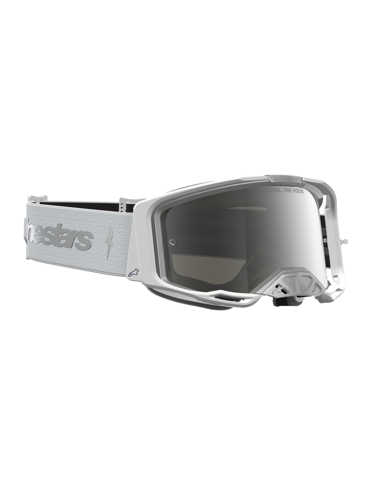 Alpinestars Vision 8 Amber Goggles, Motocross Goggles, White and Silver Mirror, featuring A-FLEX frame and wide vision.