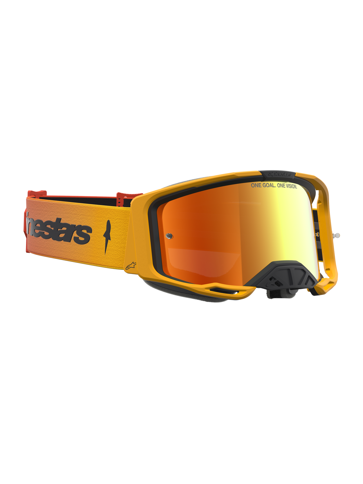 Alpinestars Vision 8 Âmbar Espelhados, óculos de motocross com armação âmbar e lente espelhada vermelha antiembaciamento.