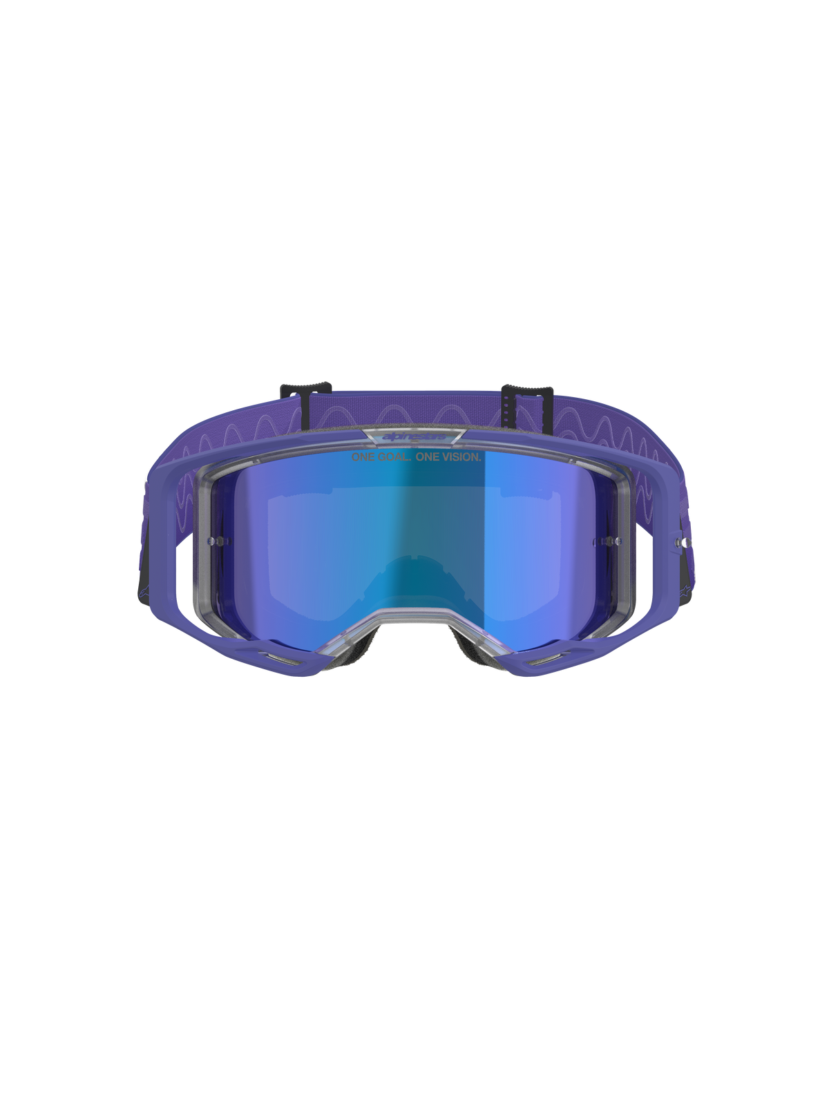 Alpinestars Vision 8 Corp Goggles, óculos de motocross, armação roxa com lente espelhada azul, correia roxa com padrão ondulado, proteção ocular de alto desempenho para corridas todo-o-terreno