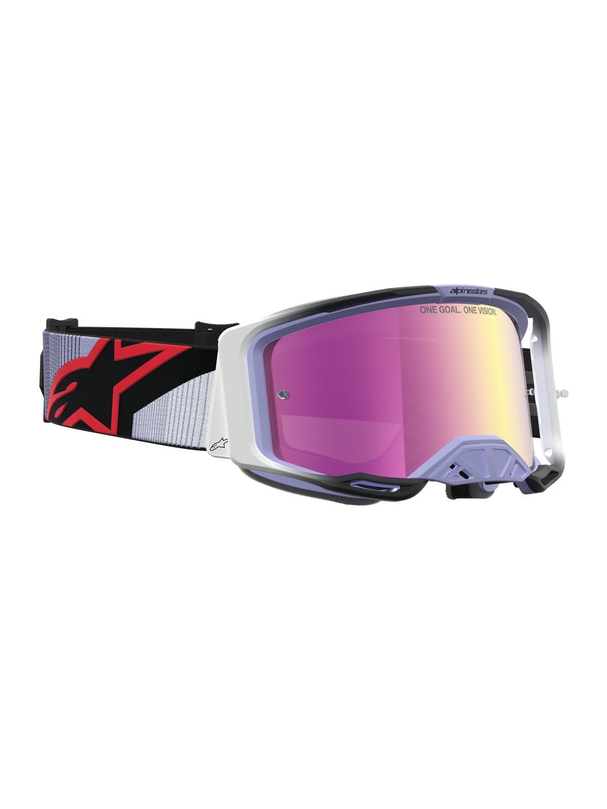 Alpinestars óculos Vision 8 Maven, óculos de motocross, lavanda e pretos com lente rosa espelhada e ventilação RAM-AIR