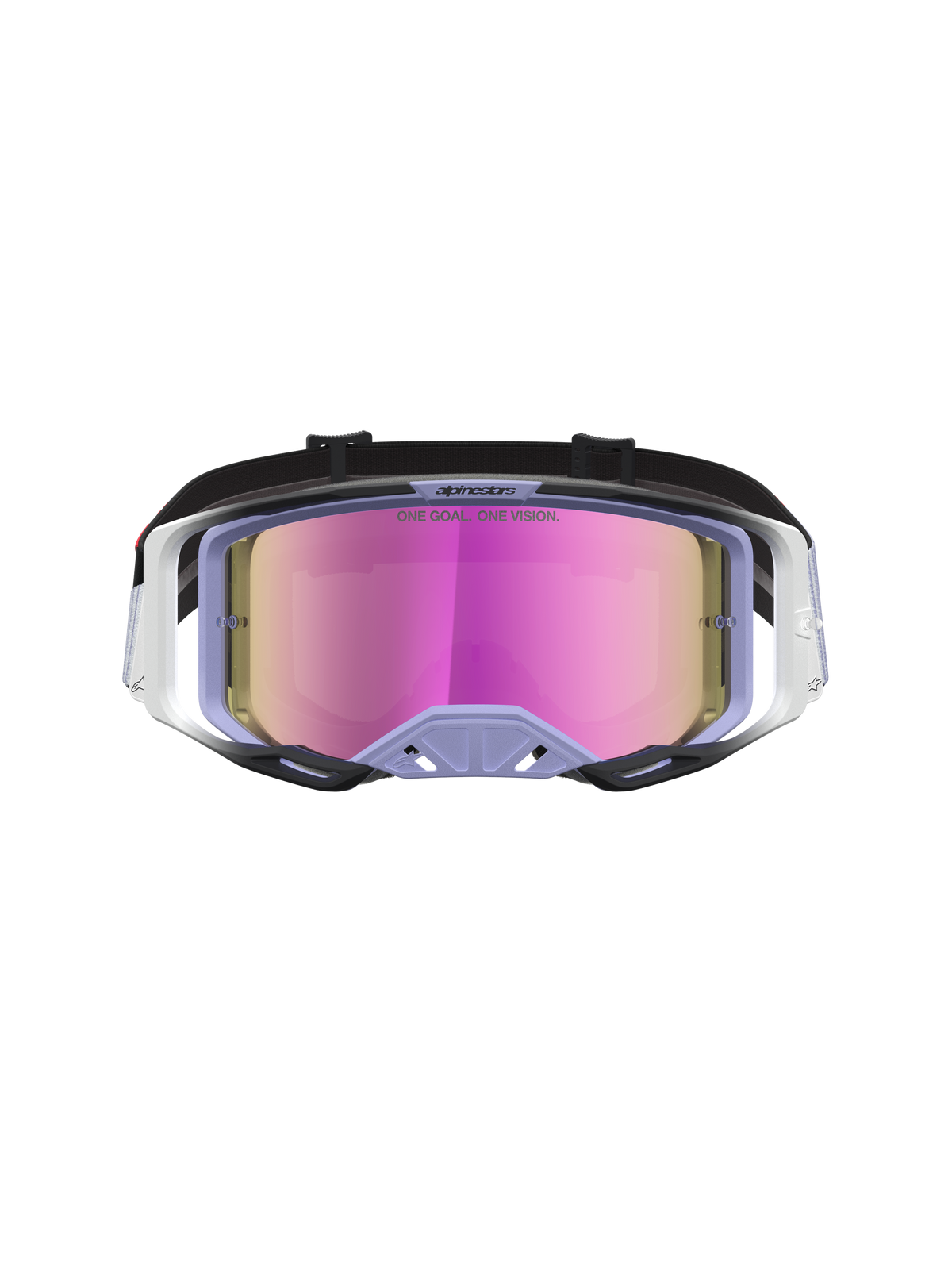 Óculos Alpinestars Vision 8 Maven, motocross, alfazema e preto, lente rosa espelhada anti-embaciamento e ventilação RAM-AIR.