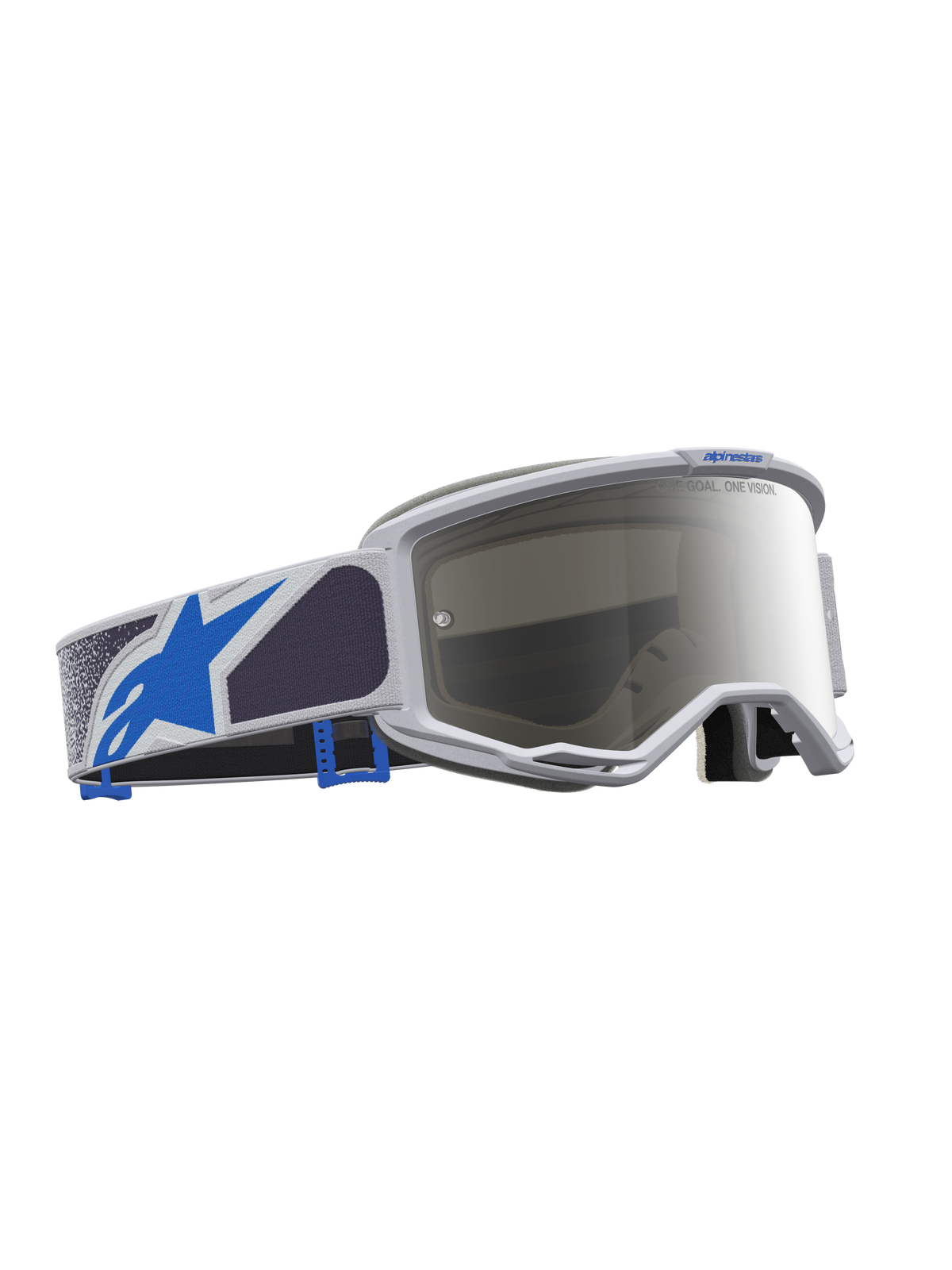 Alpinestars óculos Vision 5 Drag para motocross, lilás claro e azul, lente espelhada prateada, armação A-FLEX e campo de visão amplo